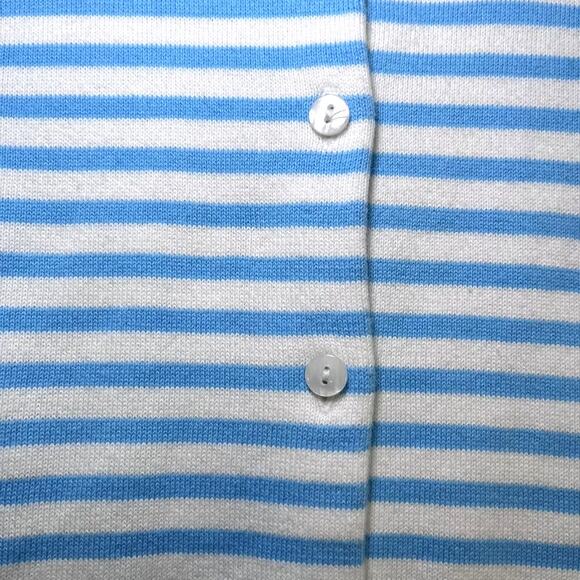 Talbots 3/4 sleeve cotton flamingo blue white stripe cardigan sweater women S - Picture 7 of 8